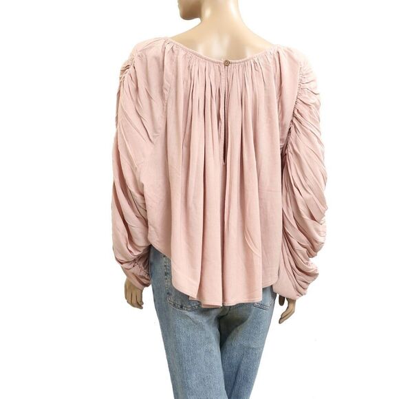 Free People Free-est Cloudy Days Blouse Top Ruched Billowy Boat Neck L 283491 - Picture 4 of 6